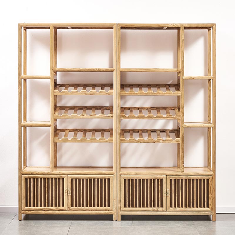 Mid-Century Modern Wine Racks Floor Solid Wood Wine Holder with Shelf