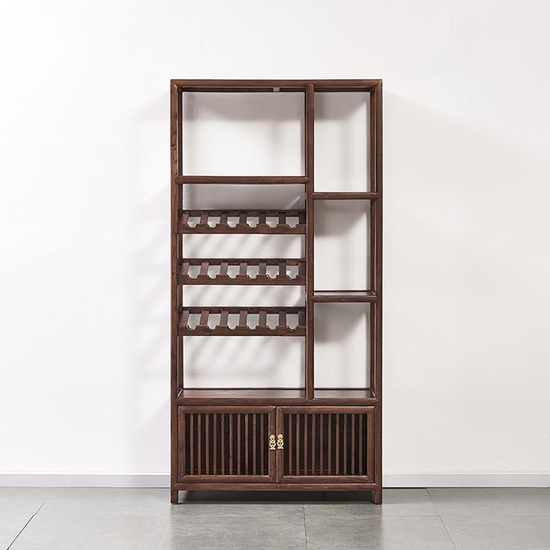 Mid-Century Modern Wine Racks Floor Solid Wood Wine Holder with Shelf