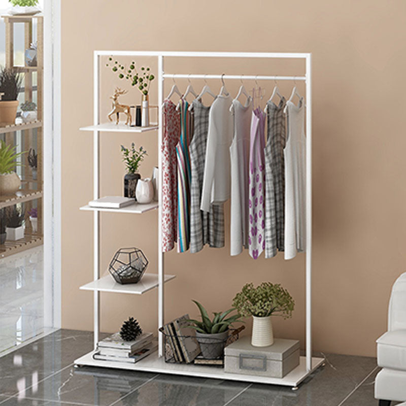 Modern Entryway Kit Hanging Rail and 3 Side Storage Shelves Coat Hanger