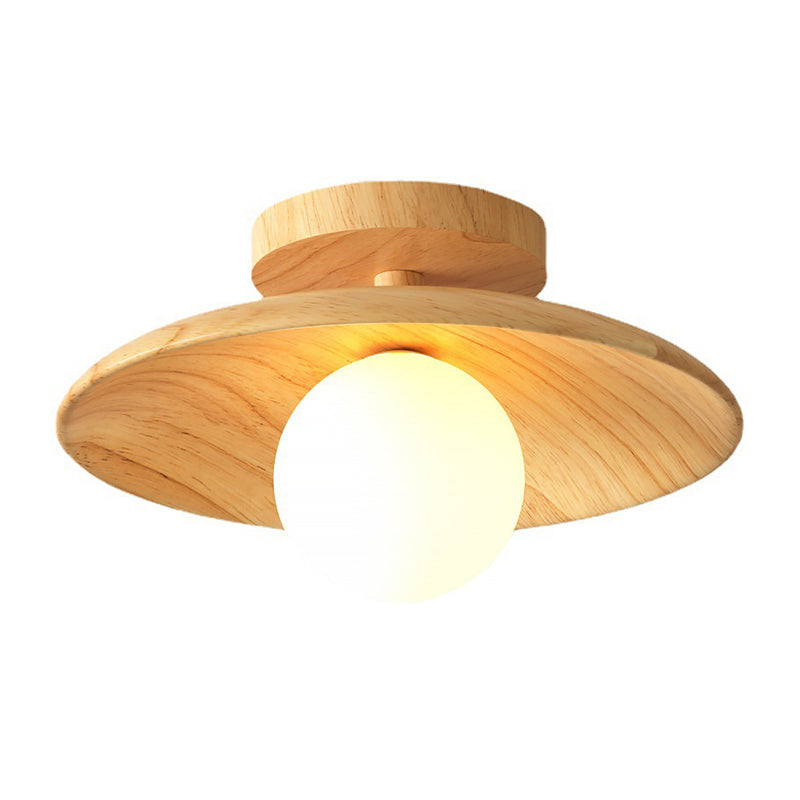 Wodden Ceiling Lamp Modern Ceiling Mount Light with Glass Shade for Living Room