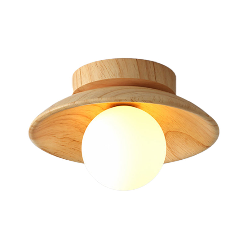 Wodden Ceiling Lamp Modern Ceiling Mount Light with Glass Shade for Living Room