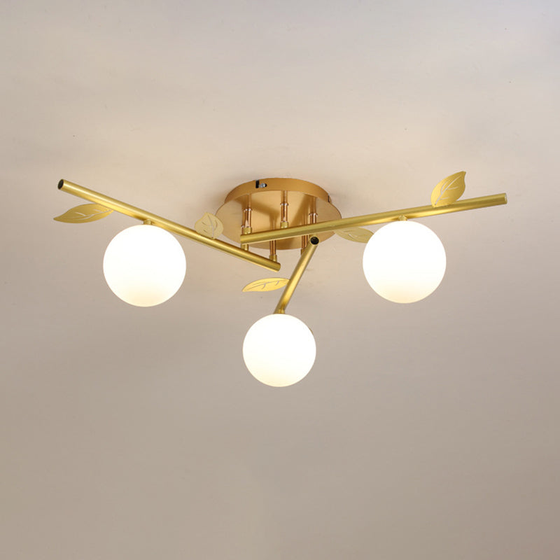 Contemporary 3/5-Light Golden Flush Mount Lighting Metallic Shaded Ceiling Light