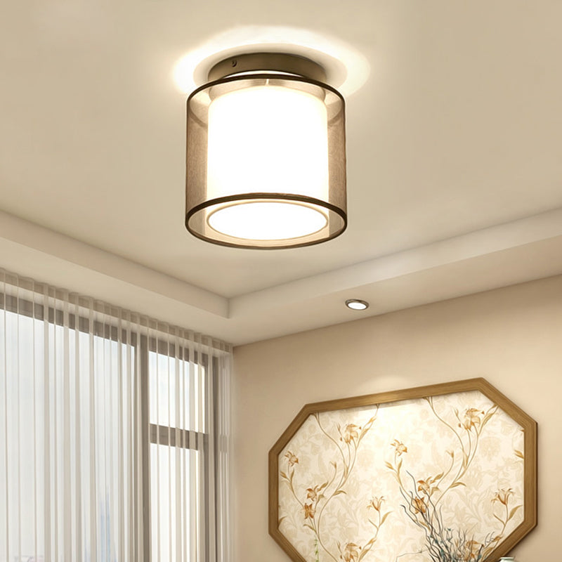 1-Light Ceiling Lamp Simple Ceiling Mount Light with Fabric Shade for Living Room