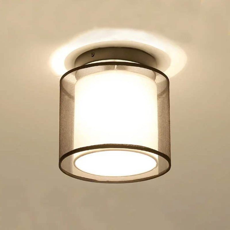 1-Light Ceiling Lamp Simple Ceiling Mount Light with Fabric Shade for Living Room