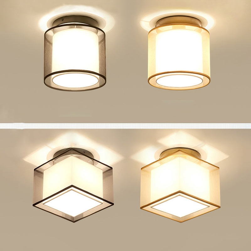 1-Light Ceiling Lamp Simple Ceiling Mount Light with Fabric Shade for Living Room