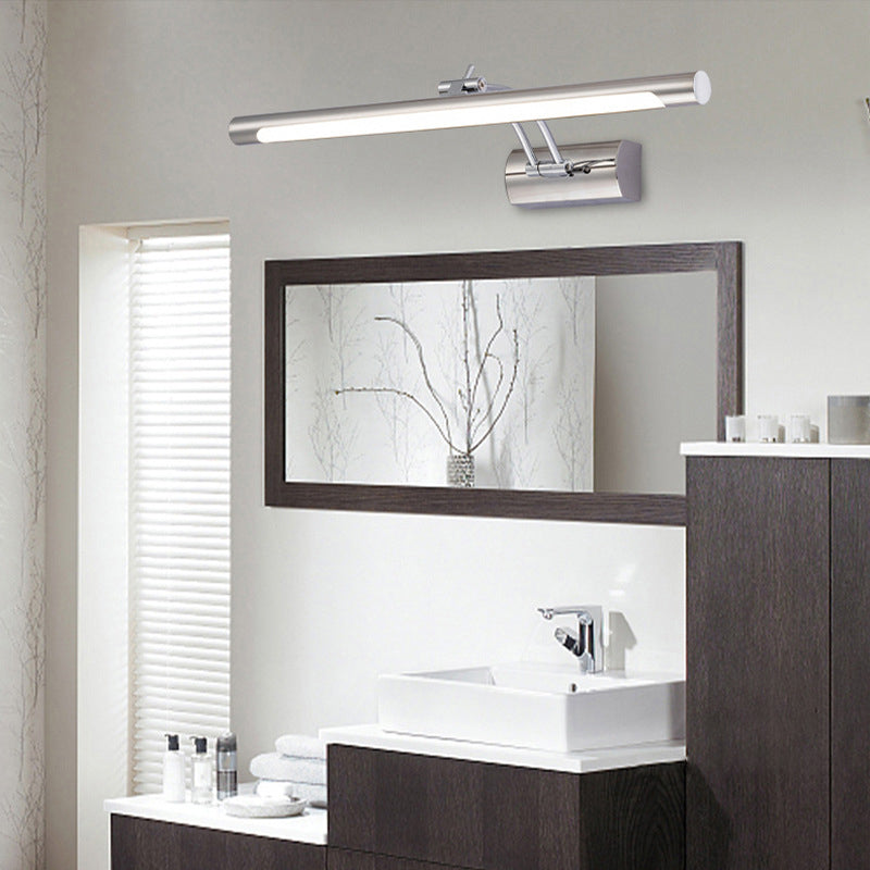 Silver Finish Contemporary Bathroom Vanity Light Single LED Bath Bar