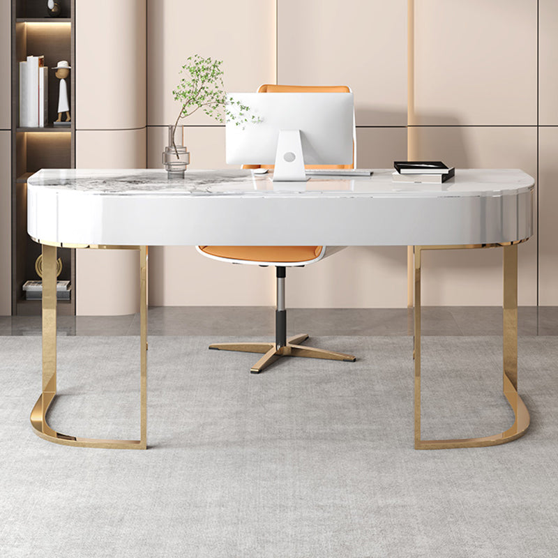 Glam Mirrored Writing Desk with Gold Metal Legs Oval Office Desk