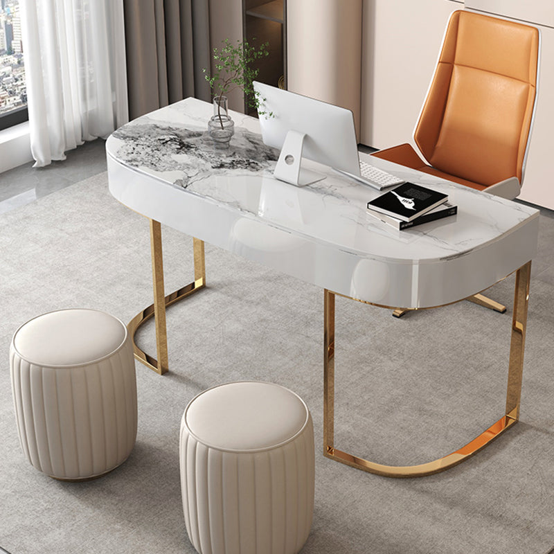 Glam Mirrored Writing Desk with Gold Metal Legs Oval Office Desk