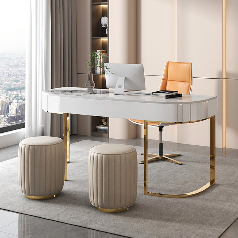 Glam Mirrored Writing Desk with Gold Metal Legs Oval Office Desk