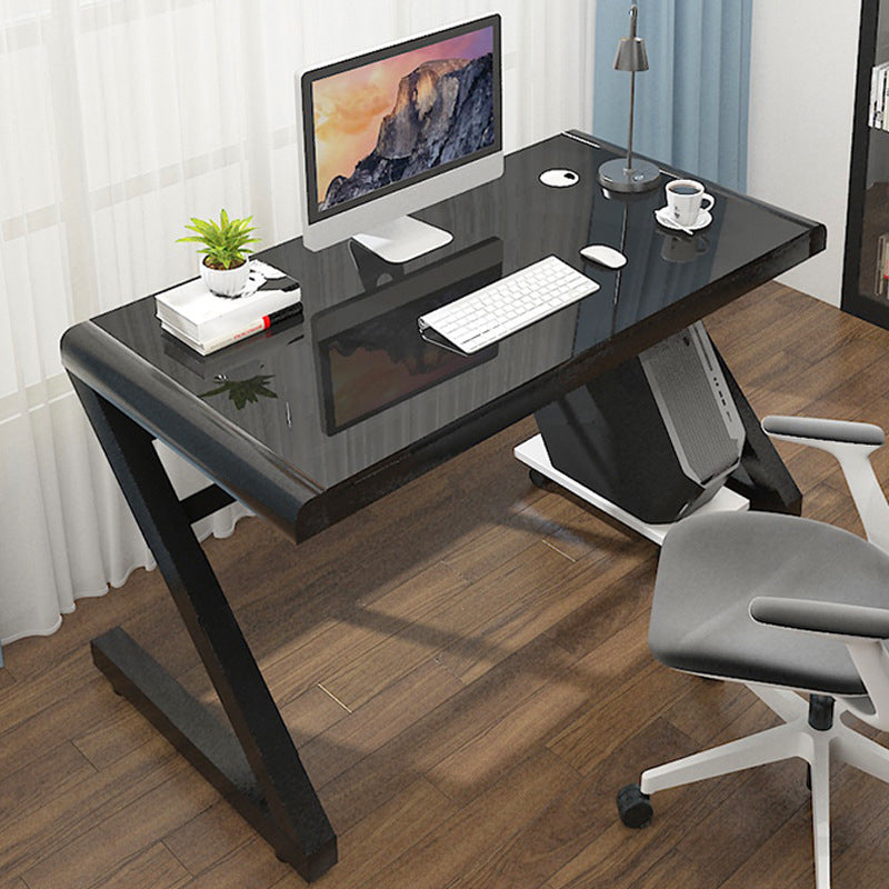 Contemporary Glass Computer Desk with Cable Management Writing Desk