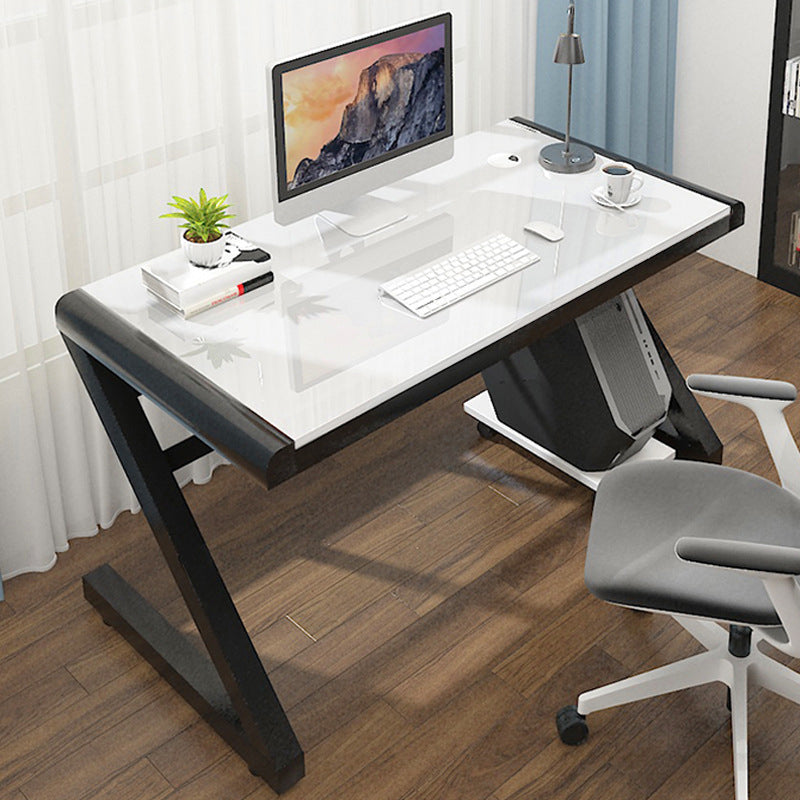 Contemporary Glass Computer Desk with Cable Management Writing Desk