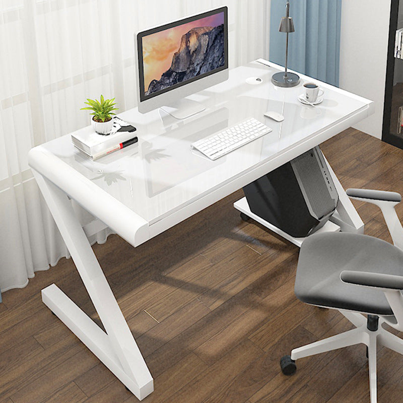 Contemporary Glass Computer Desk with Cable Management Writing Desk