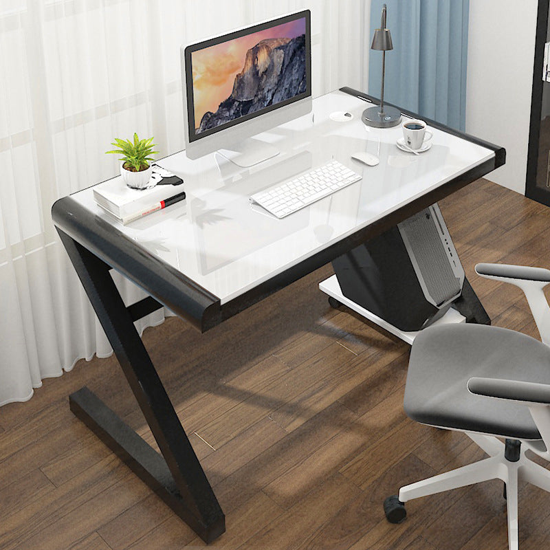 Contemporary Glass Computer Desk with Cable Management Writing Desk