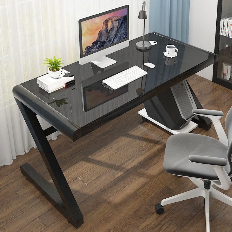 Contemporary Glass Computer Desk with Cable Management Writing Desk