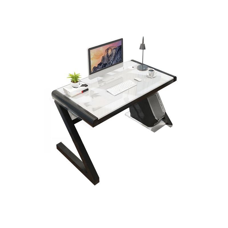 Contemporary Glass Computer Desk with Cable Management Writing Desk