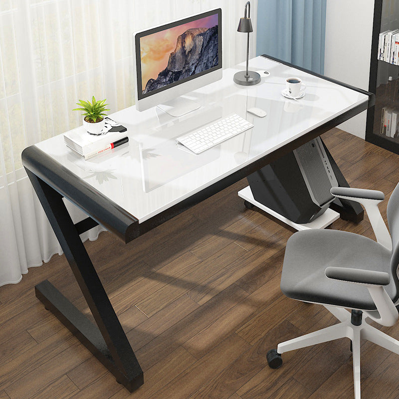 Contemporary Glass Computer Desk with Cable Management Writing Desk