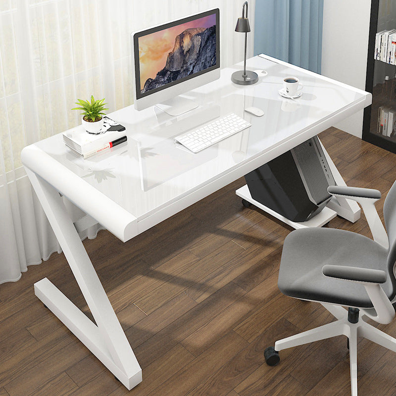 Contemporary Glass Computer Desk with Cable Management Writing Desk