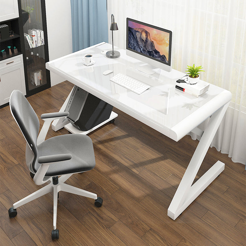 Contemporary Glass Computer Desk with Cable Management Writing Desk