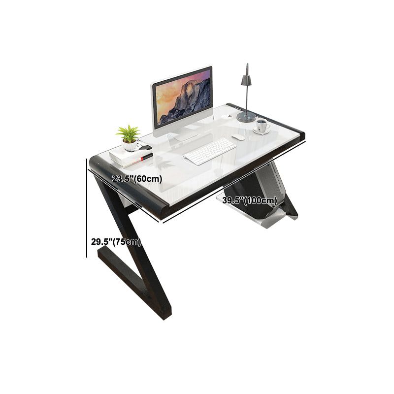 Contemporary Glass Computer Desk with Cable Management Writing Desk