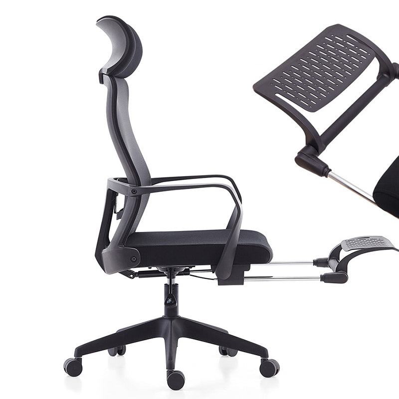 Contemporary Arm Chair Fixed Arm Adjustable Seat Height Swivel Footrest Black Office Chair