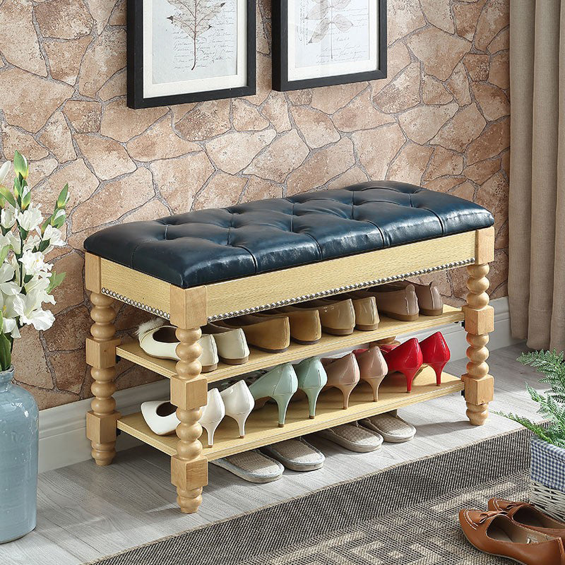 Rectangle 13.8" Wide Seating Bench Cushioned Upholstered Entryway Bench in Rubberwood