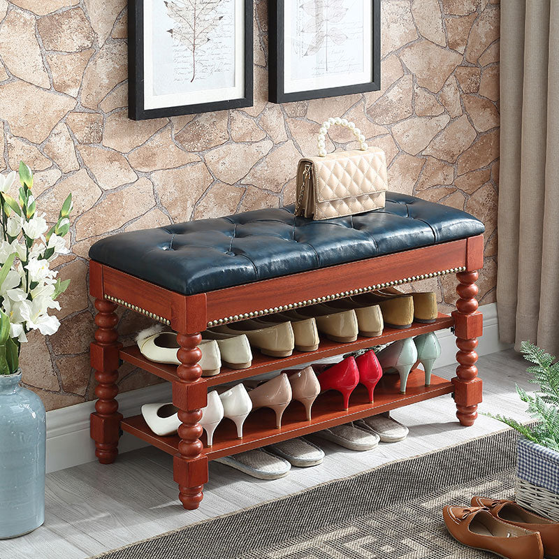 Rectangle 13.8" Wide Seating Bench Cushioned Upholstered Entryway Bench in Rubberwood