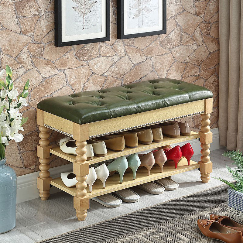 Rectangle 13.8" Wide Seating Bench Cushioned Upholstered Entryway Bench in Rubberwood