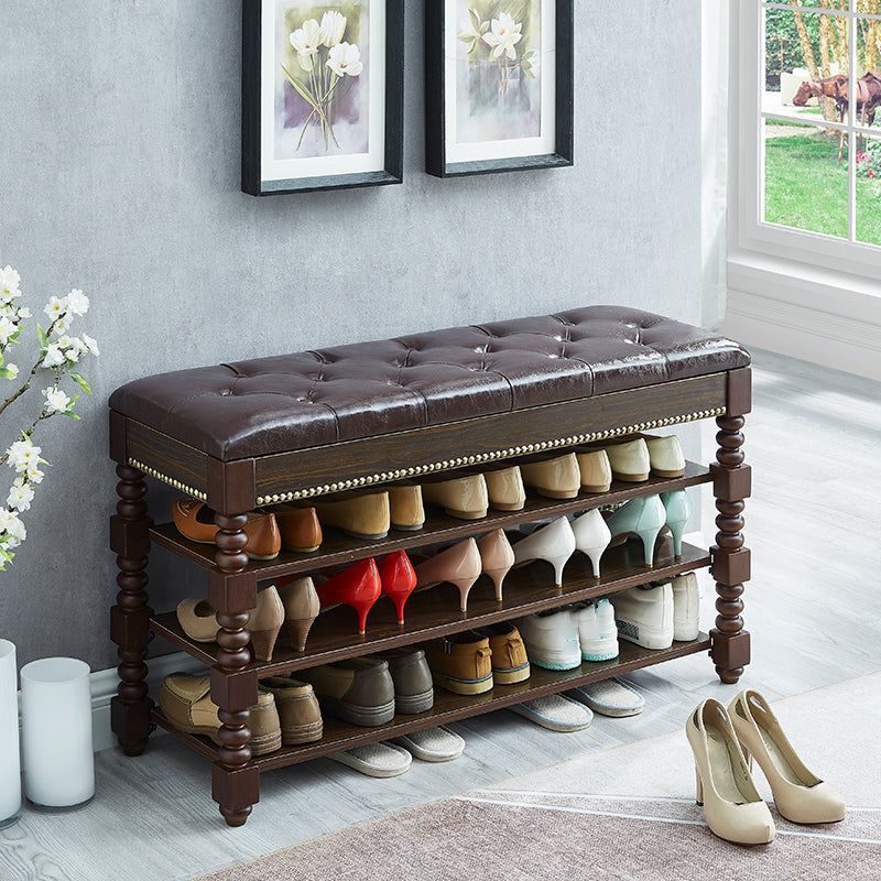 Rectangle 13.8" Wide Seating Bench Cushioned Upholstered Entryway Bench in Rubberwood