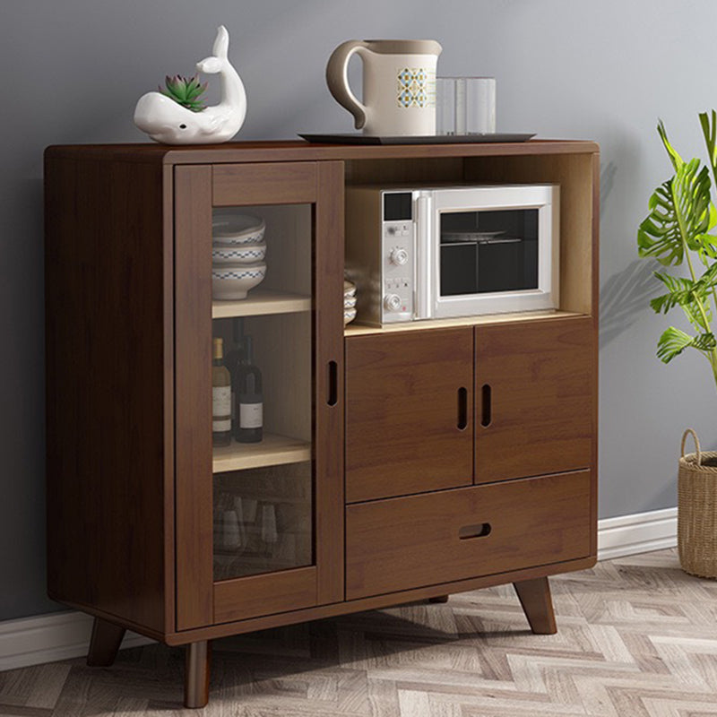 Modern Rubberwood Dining Hutch Standard 3-Door Hutch Cabinet for Dining Room