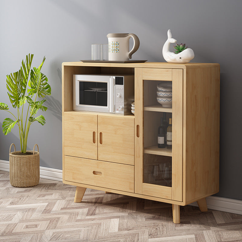 Modern Rubberwood Dining Hutch Standard 3-Door Hutch Cabinet for Dining Room