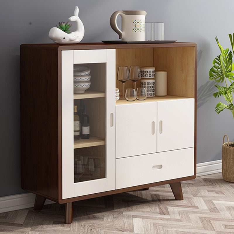 Modern Rubberwood Dining Hutch Standard 3-Door Hutch Cabinet for Dining Room