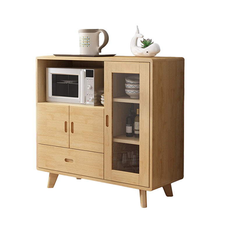 Modern Rubberwood Dining Hutch Standard 3-Door Hutch Cabinet for Dining Room