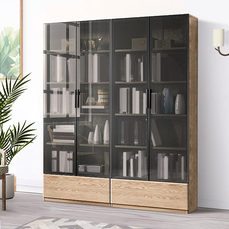 Scandinavian Oil Oak Storage Cabinet Glass Doors Display Cabinet for Living Room