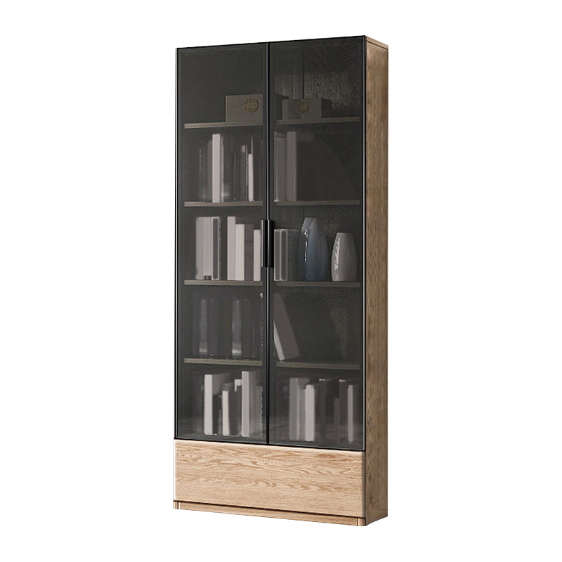 Scandinavian Oil Oak Storage Cabinet Glass Doors Display Cabinet for Living Room