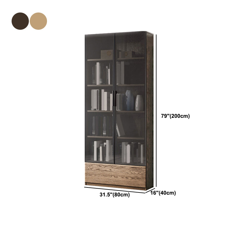 Scandinavian Oil Oak Storage Cabinet Glass Doors Display Cabinet for Living Room