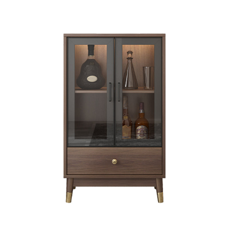 Faux Wood Modern Display Cabinet Glass Doors Storage Cabinet with Drawers for Bedroom