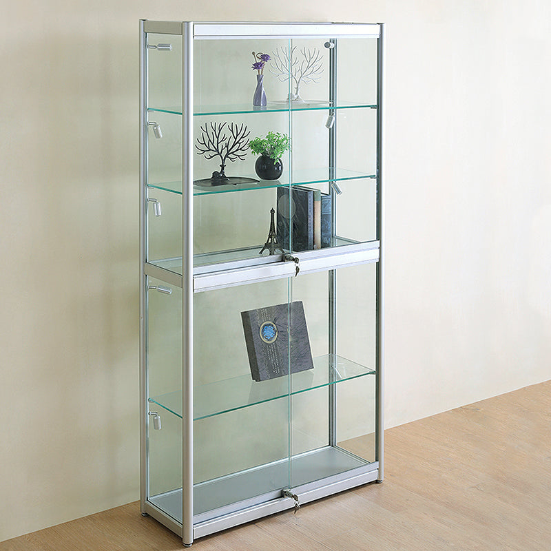 Modern Metal Display Stand Glass Shelves Curio Cabinet in White/ Gold