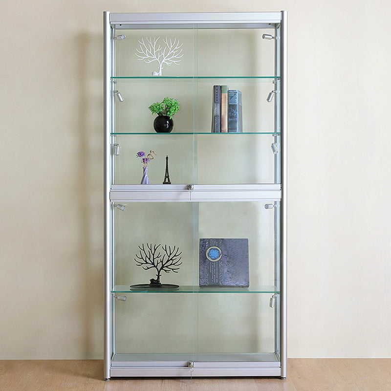 Modern Metal Display Stand Glass Shelves Curio Cabinet in White/ Gold