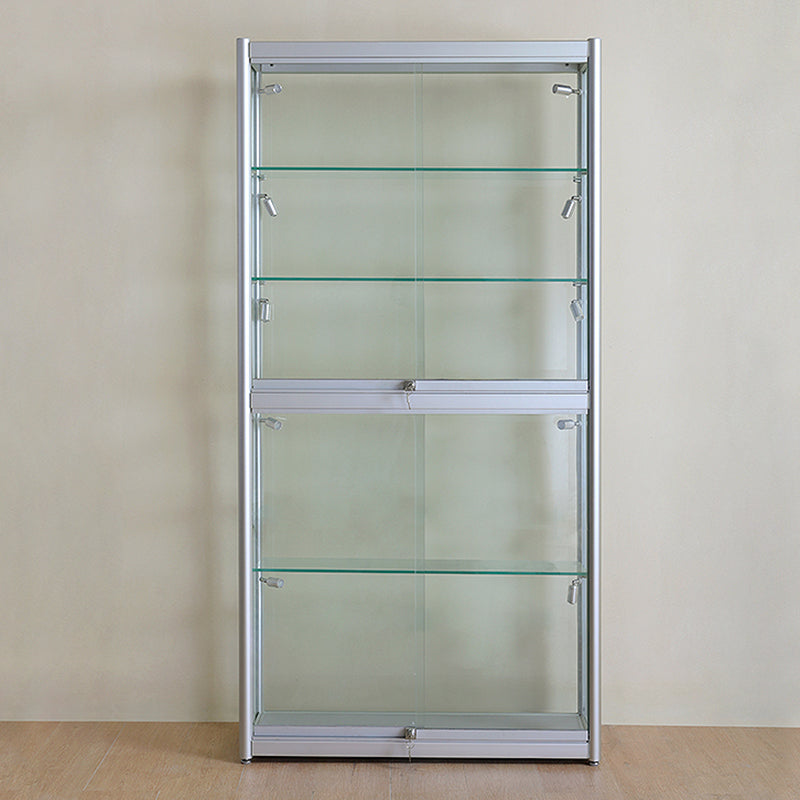 Modern Metal Display Stand Glass Shelves Curio Cabinet in White/ Gold