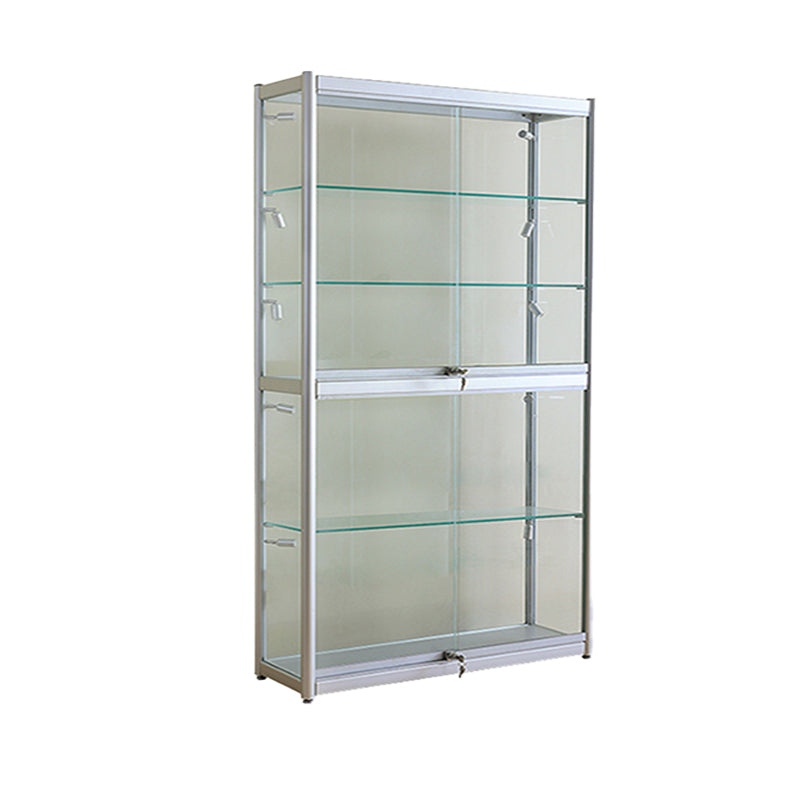 Modern Metal Display Stand Glass Shelves Curio Cabinet in White/ Gold