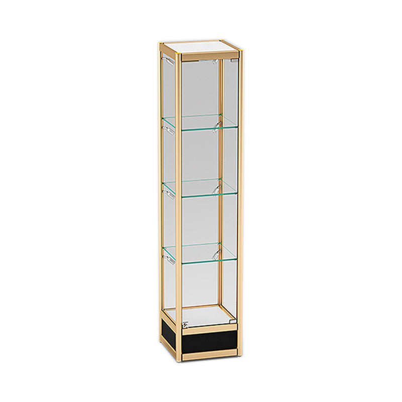 Modern Metal Display Stand Glass Shelves Curio Cabinet in White/ Gold