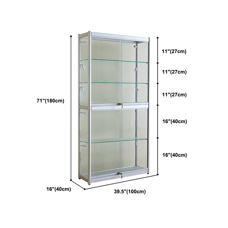 Modern Metal Display Stand Glass Shelves Curio Cabinet in White/ Gold