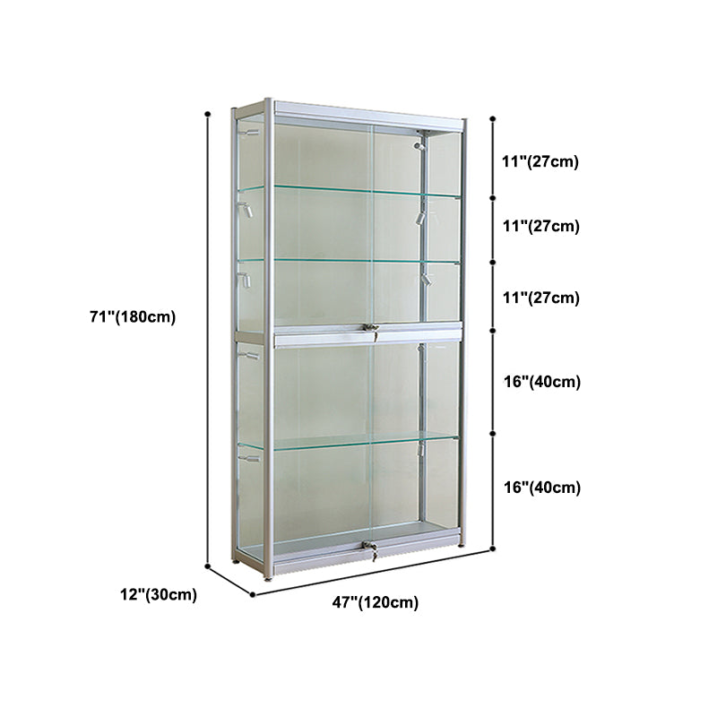 Modern Metal Display Stand Glass Shelves Curio Cabinet in White/ Gold