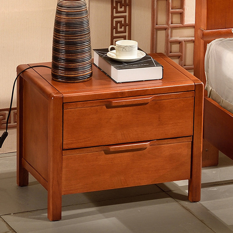 2-drawers Night Table Modern Solid Wood Nightstand ,19.3" Tall