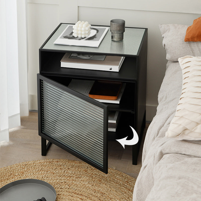 Wooden and Glass Bedside Table Modern Minimalist Bed Nightstand with Legs