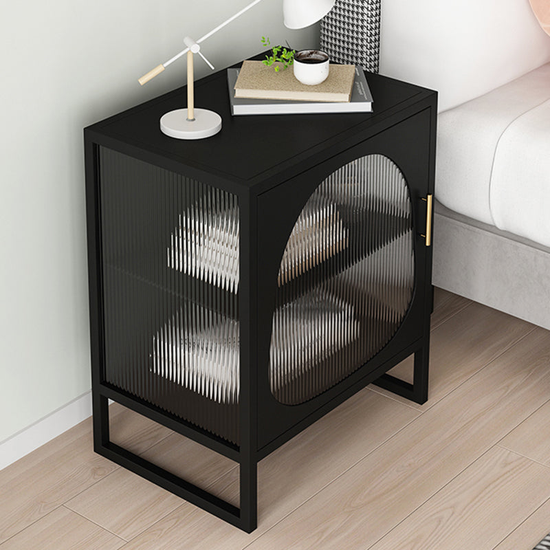 Metal and Glass Bed Nightstand Modern Minimalist Bedside Table with Legs