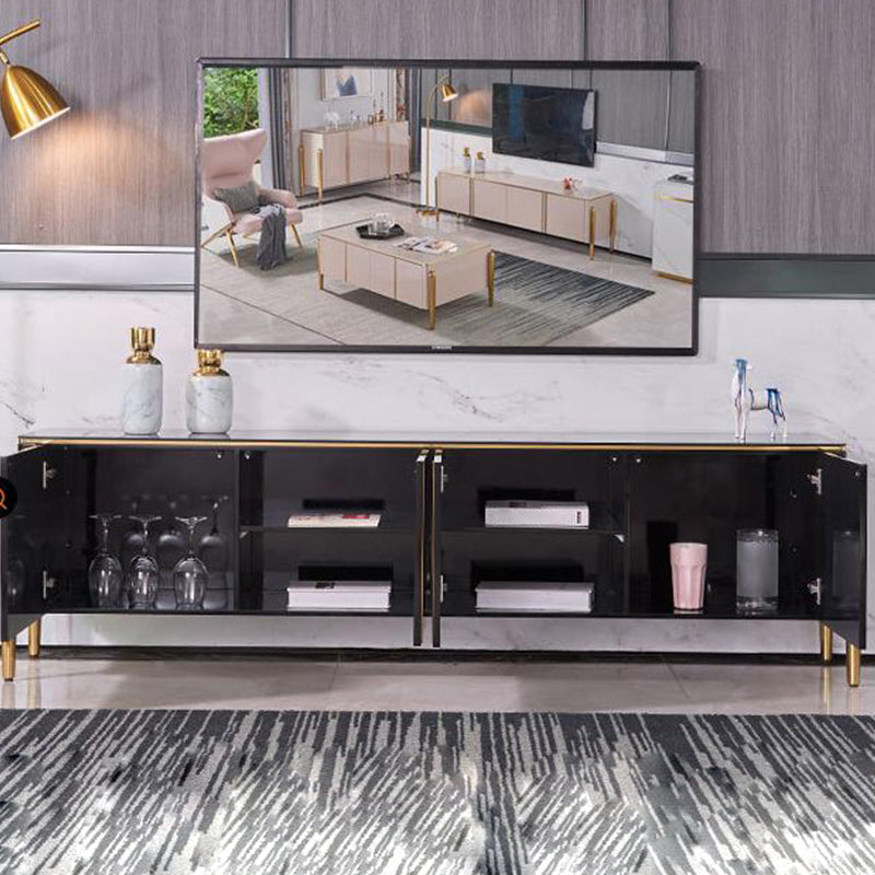 Glam Style TV Console Stainless Steel Legs TV Stand with 2 Cabinets