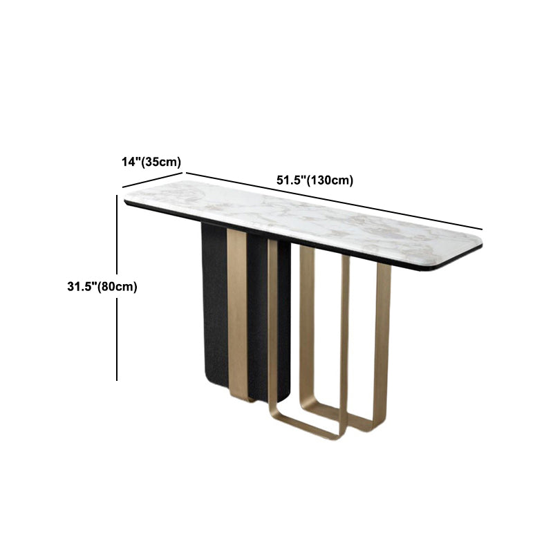 31"H Glam Accent Table Stone White Rectangle Console Accent Table