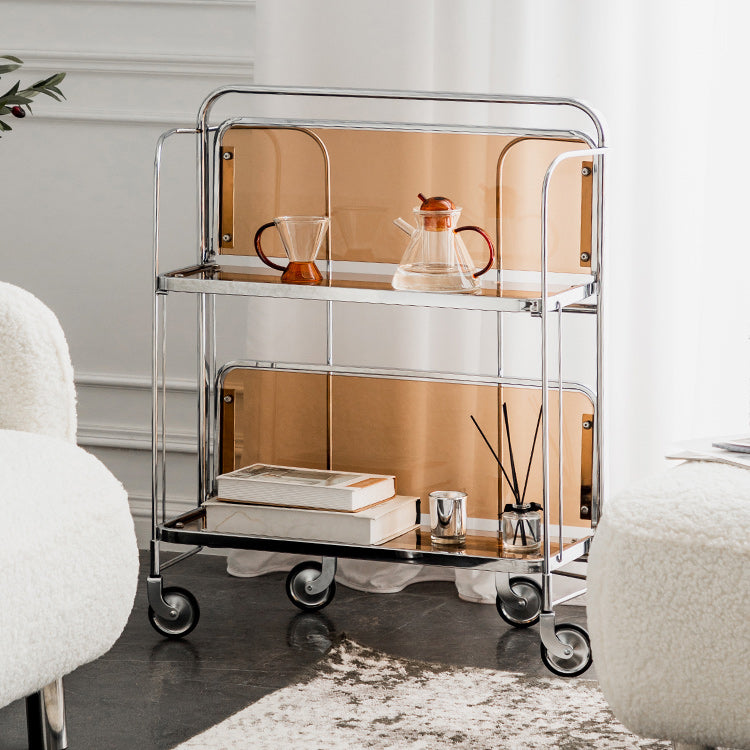 Contemporary Glass Top Corner Table with Shelf, Rectangular Side Table