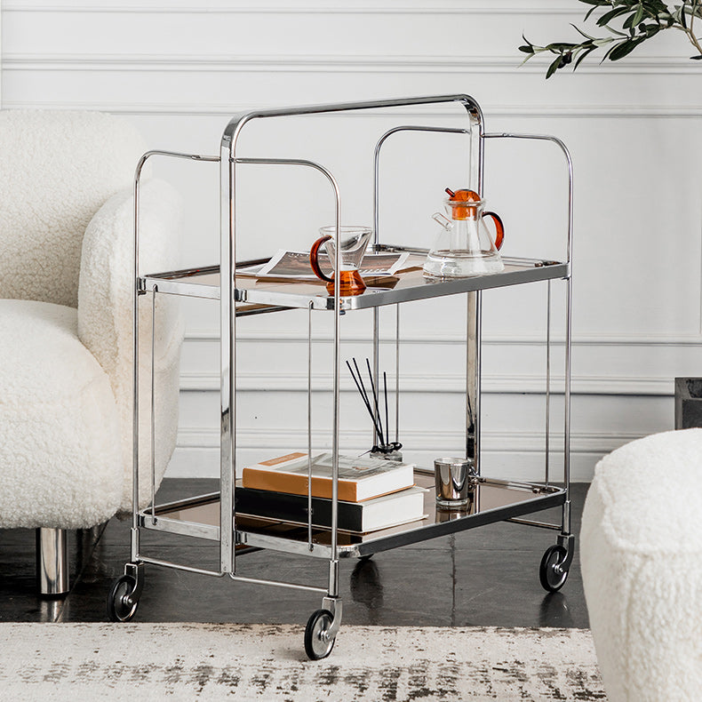 Contemporary Glass Top Corner Table with Shelf, Rectangular Side Table